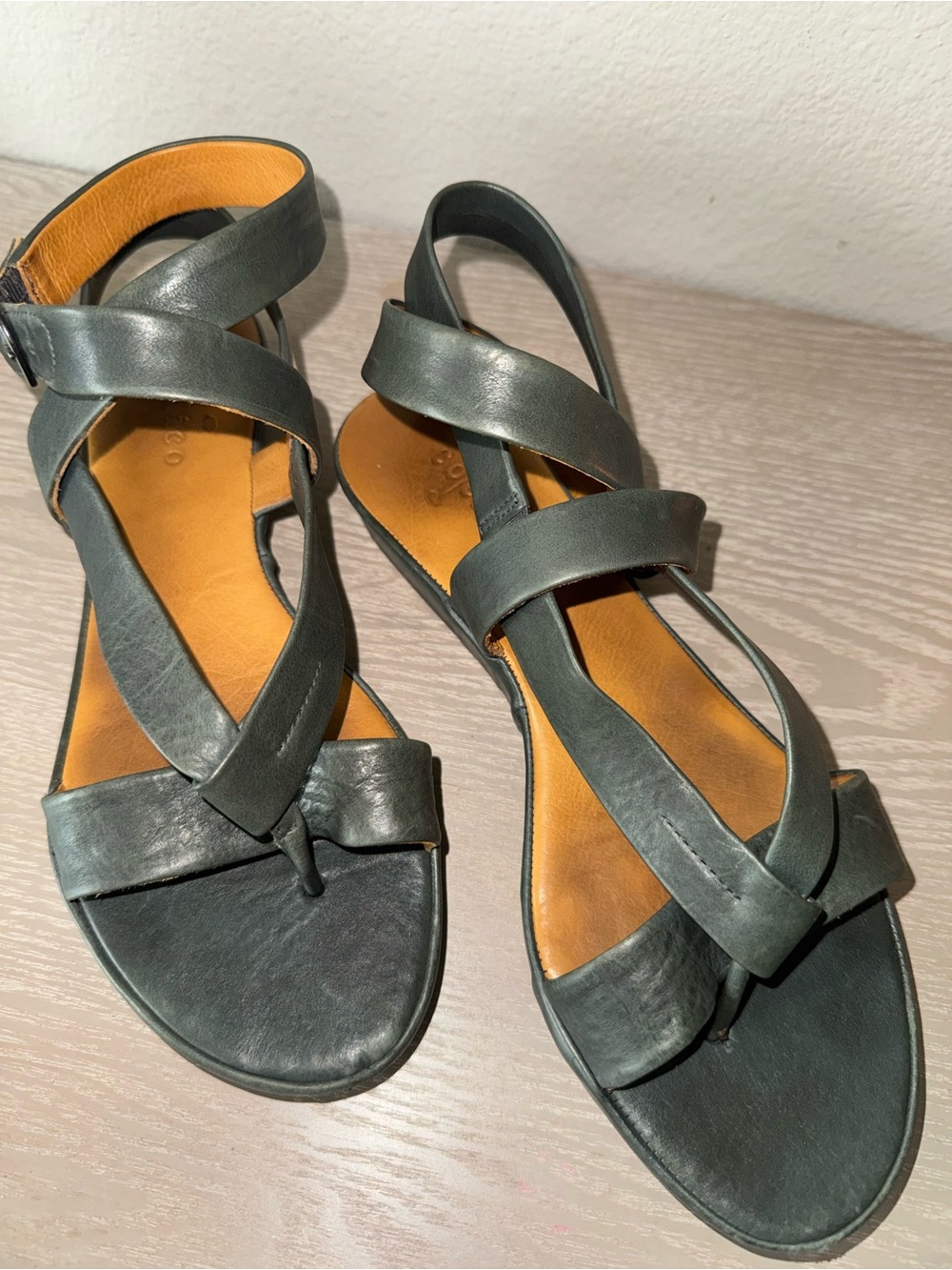 Coclico black leather wrap around sandals size 37. 6.5/7